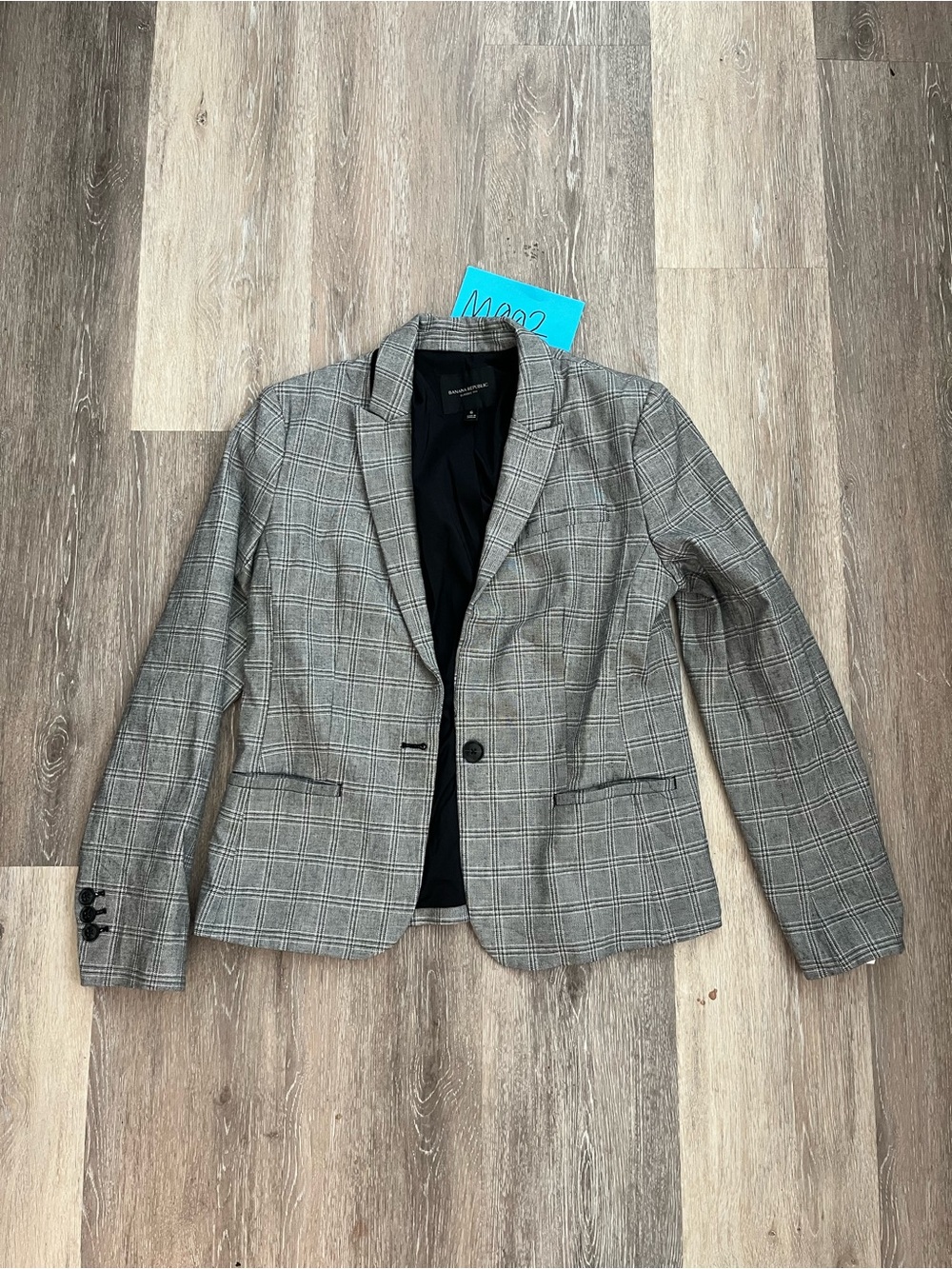 Banana Republic Womens Blazer Size 6 Gray Plaid Classic Fit Stretch One Button